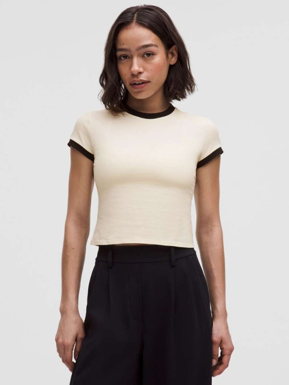 Lululemon Organic Cotton Ringer Baby T-Shirt Light Ivory Black M